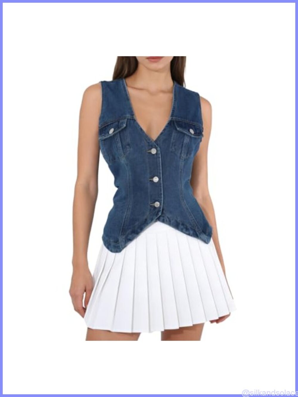Women's Cropped Denim Vest V-Neck Sleeveless Y2K Button Down Jean Jacket Top